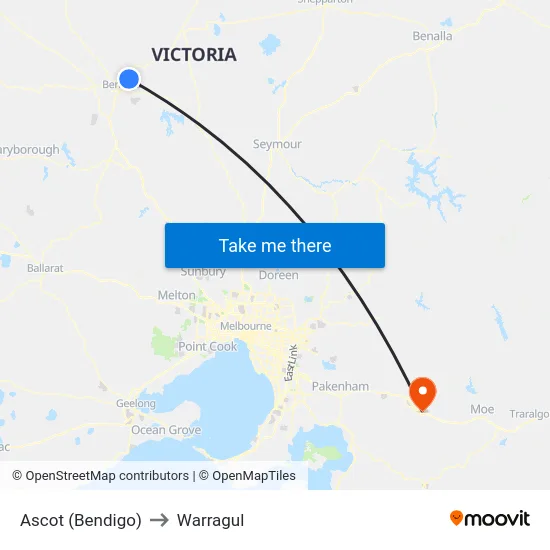 Ascot (Bendigo) to Warragul map