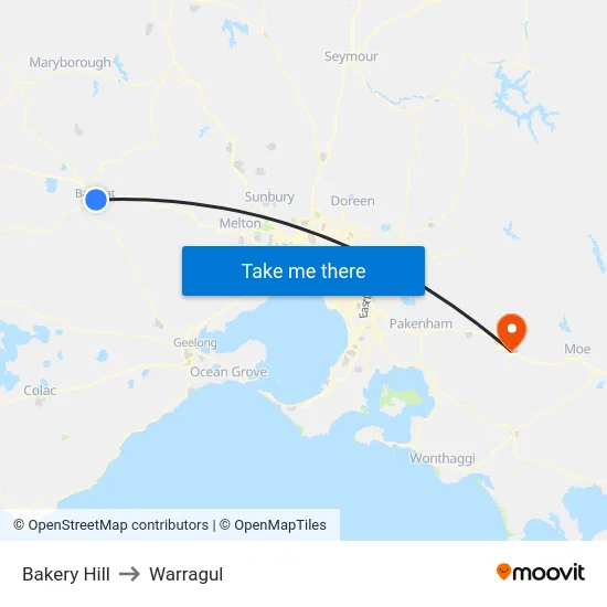 Bakery Hill to Warragul map