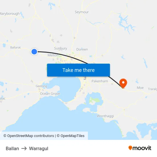 Ballan to Warragul map