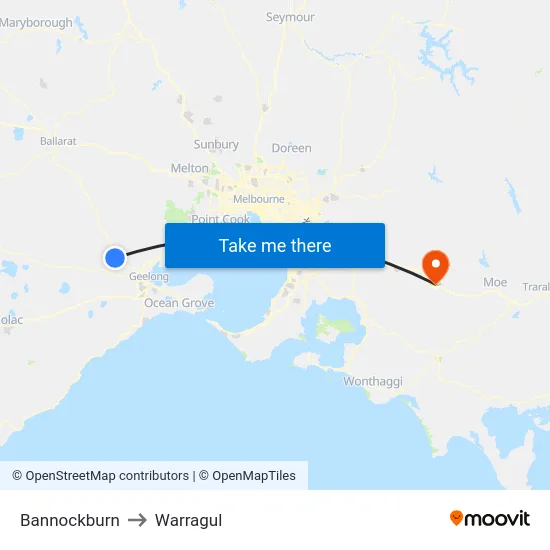 Bannockburn to Warragul map