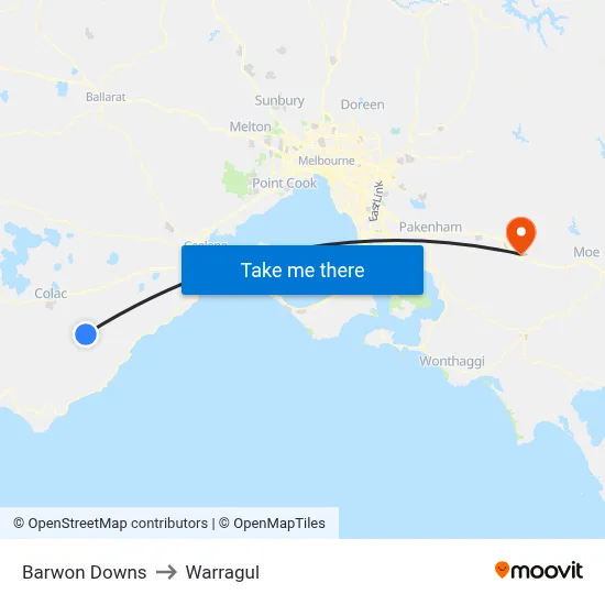 Barwon Downs to Warragul map