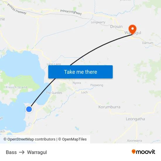 Bass to Warragul map