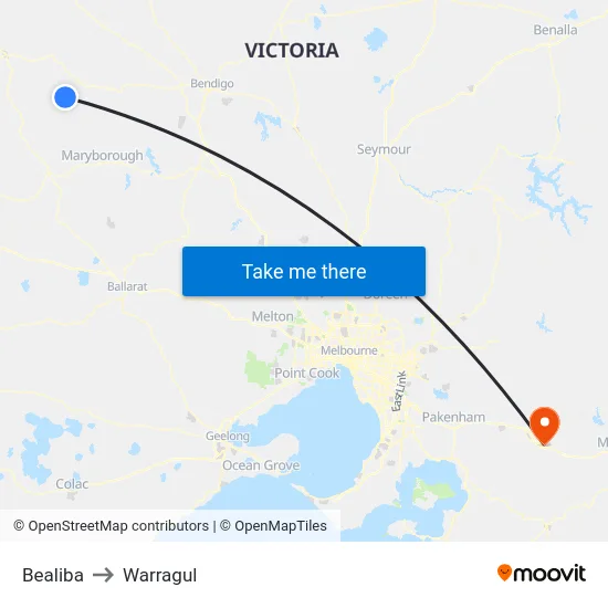 Bealiba to Warragul map