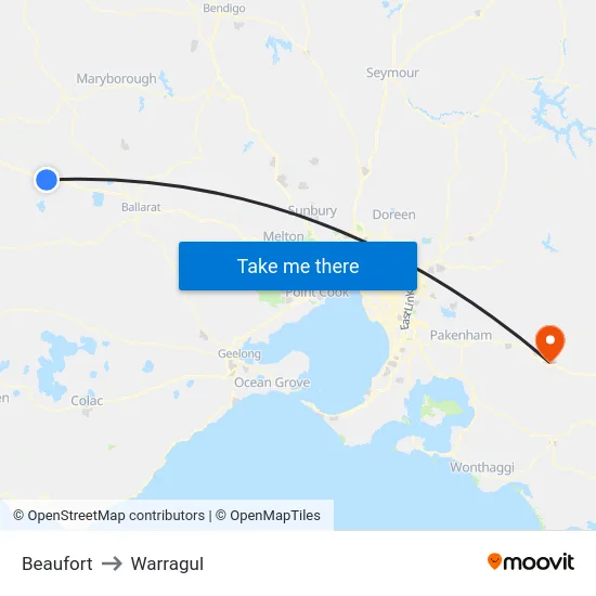 Beaufort to Warragul map