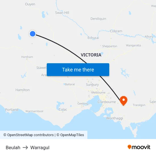 Beulah to Warragul map