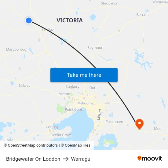 Bridgewater On Loddon to Warragul map