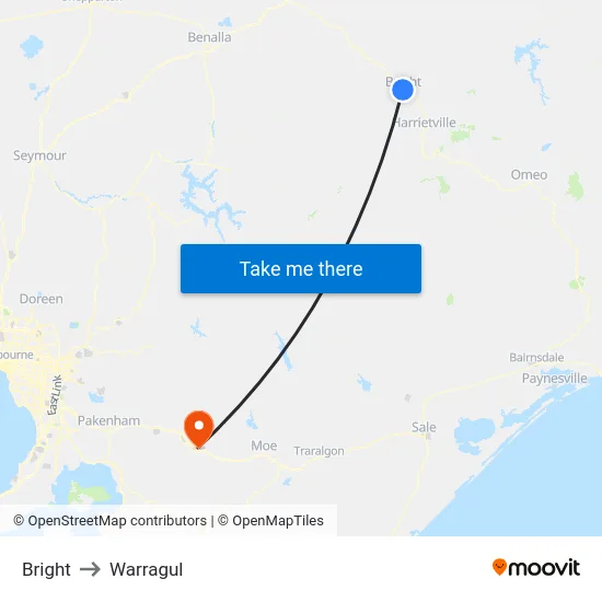 Bright to Warragul map