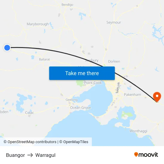Buangor to Warragul map