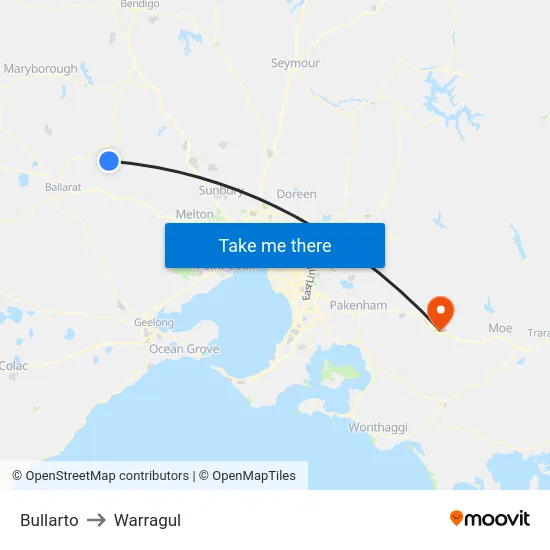 Bullarto to Warragul map