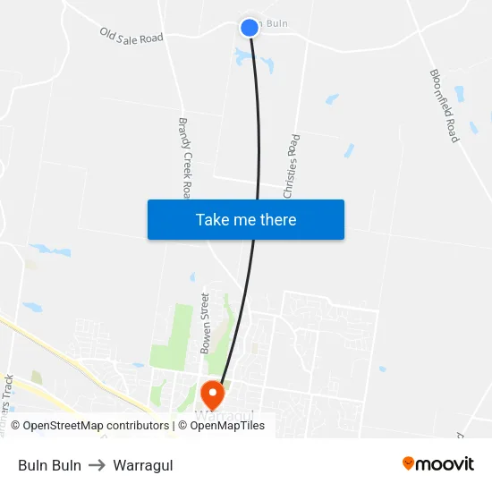Buln Buln to Warragul map