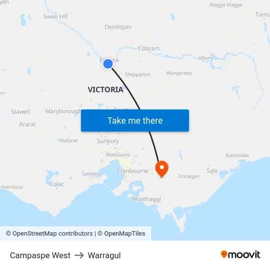 Campaspe West to Warragul map