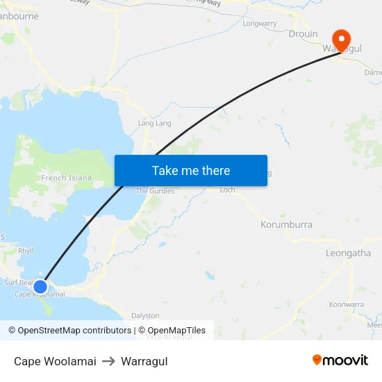 Cape Woolamai to Warragul map