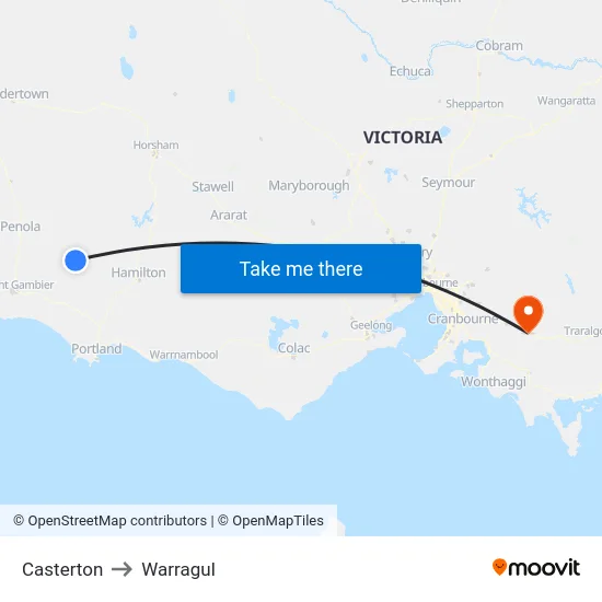 Casterton to Warragul map