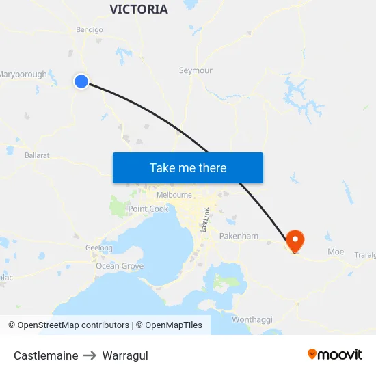 Castlemaine to Warragul map