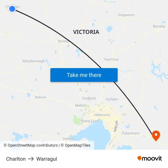 Charlton to Warragul map