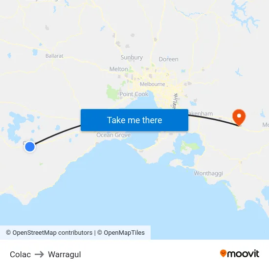 Colac to Warragul map