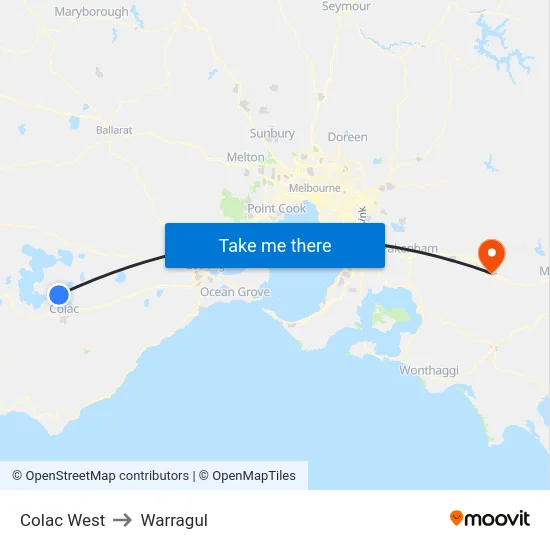 Colac West to Warragul map