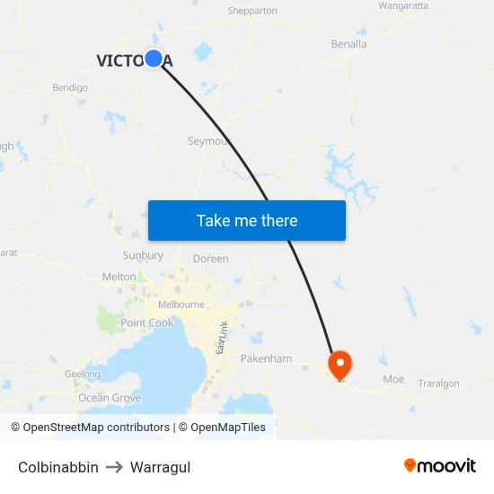 Colbinabbin to Warragul map