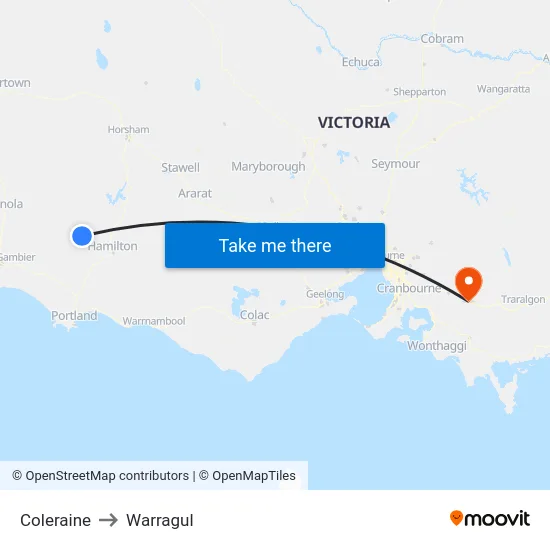 Coleraine to Warragul map