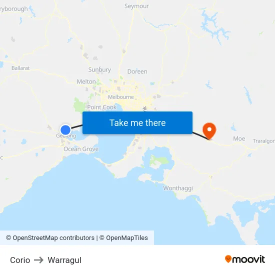 Corio to Warragul map