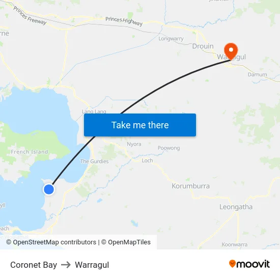 Coronet Bay to Warragul map