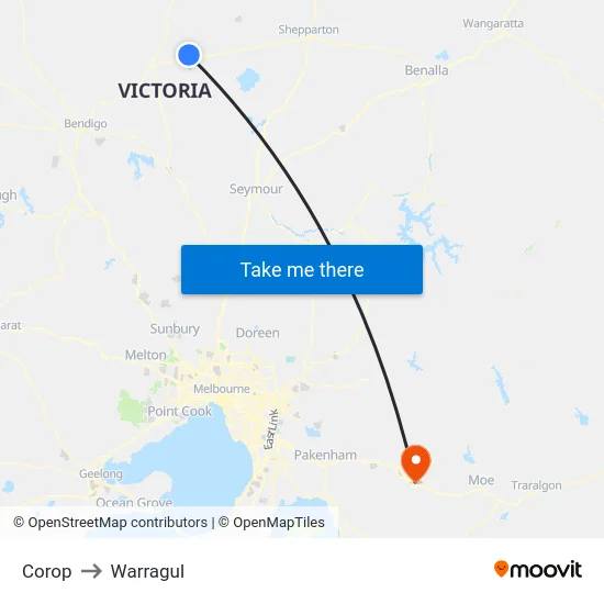 Corop to Warragul map