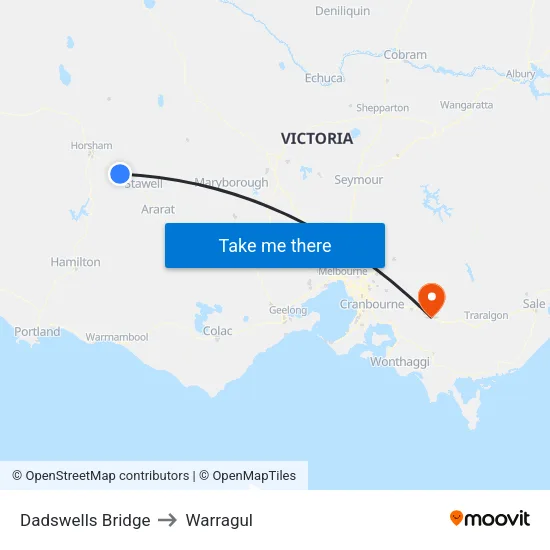Dadswells Bridge to Warragul map
