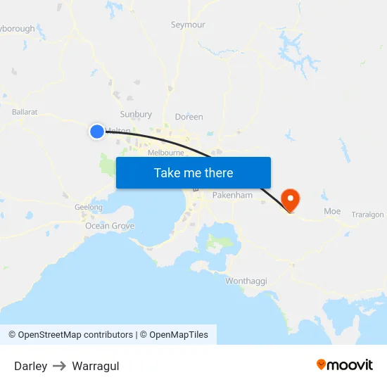 Darley to Warragul map