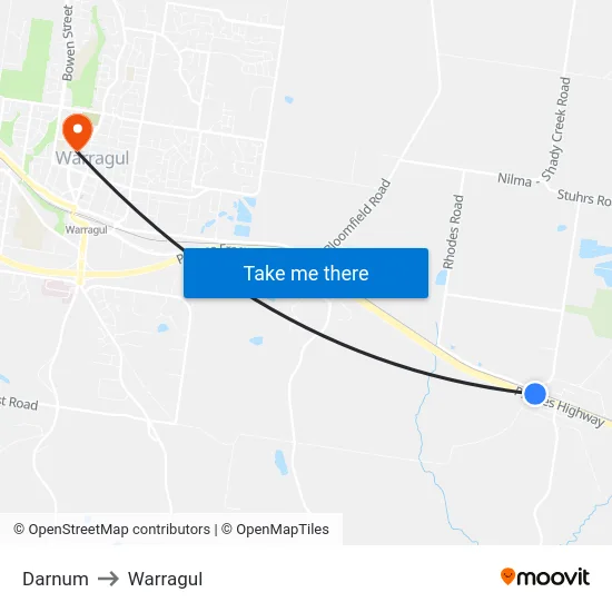 Darnum to Warragul map