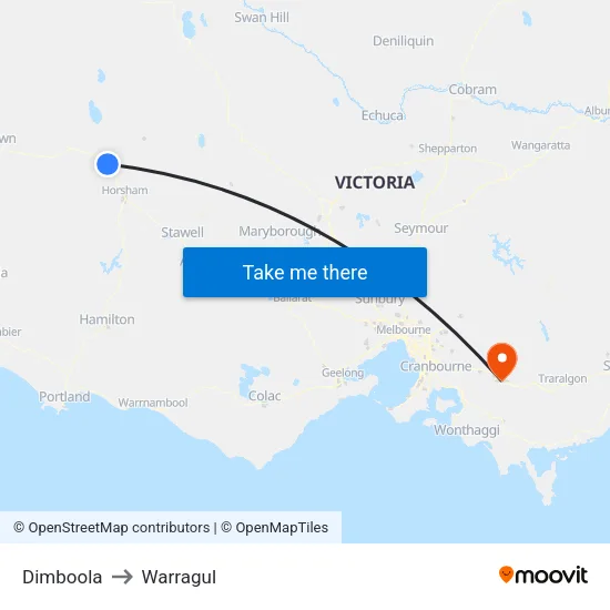 Dimboola to Warragul map