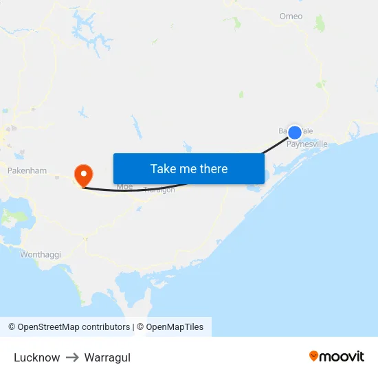 Lucknow to Warragul map