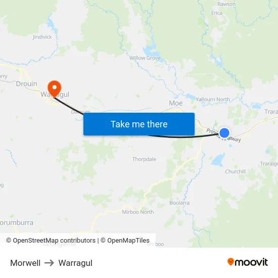 Morwell to Warragul map