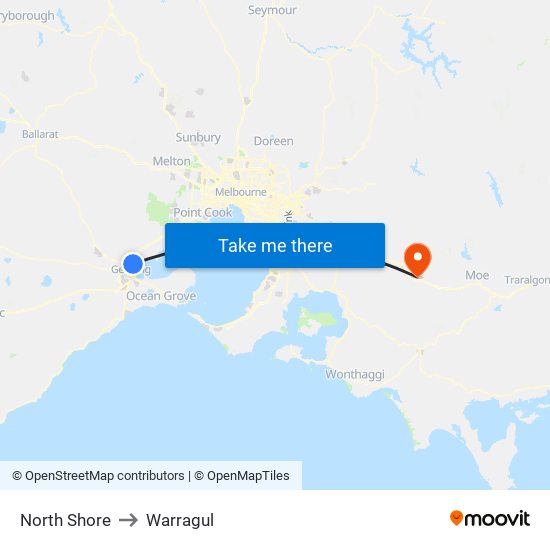 North Shore to Warragul map