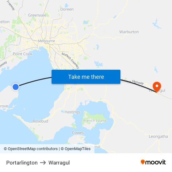 Portarlington to Warragul map