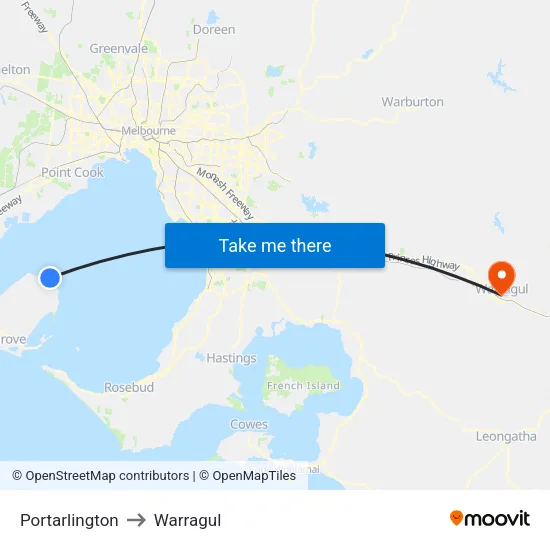 Portarlington to Warragul map