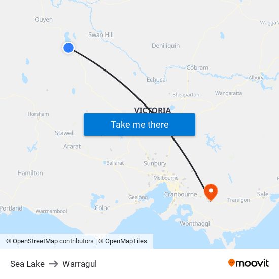 Sea Lake to Warragul map