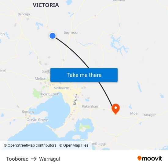 Tooborac to Warragul map