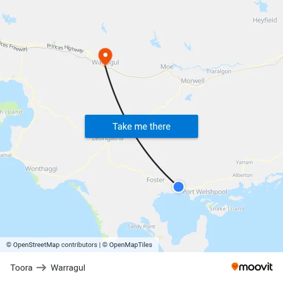 Toora to Warragul map