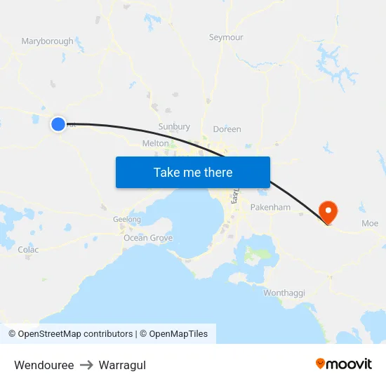 Wendouree to Warragul map