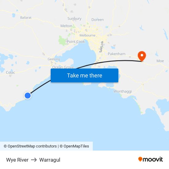 Wye River to Warragul map