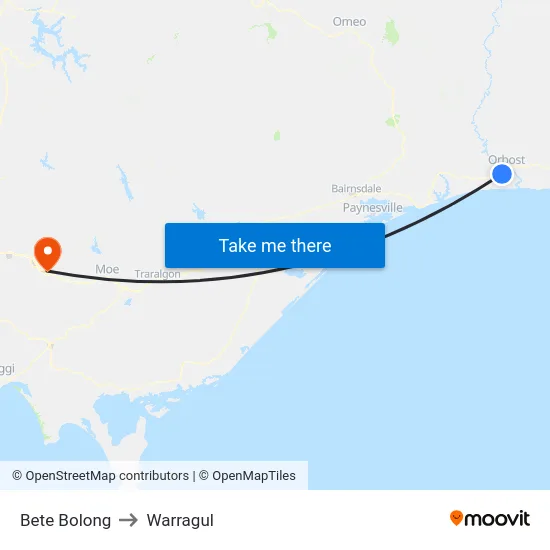 Bete Bolong to Warragul map
