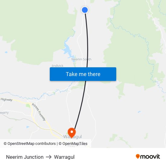 Neerim Junction to Warragul map