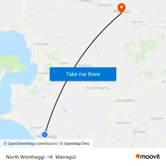 North Wonthaggi to Warragul map