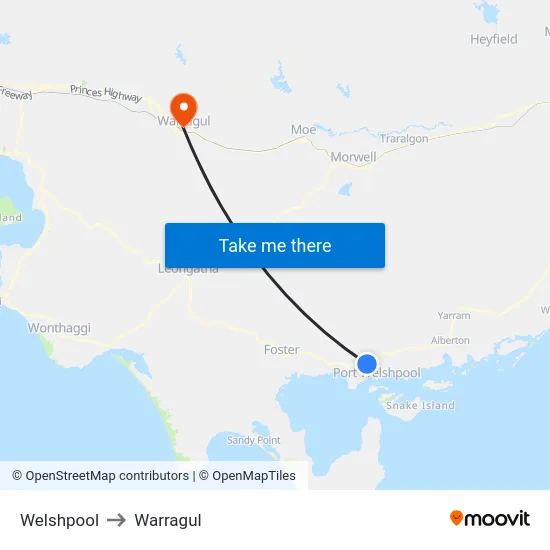 Welshpool to Warragul map
