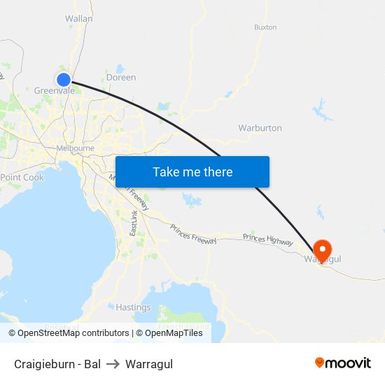 Craigieburn - Bal to Warragul map