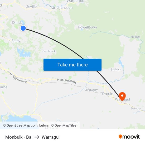 Monbulk - Bal to Warragul map