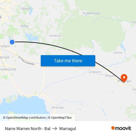 Narre Warren North - Bal to Warragul map
