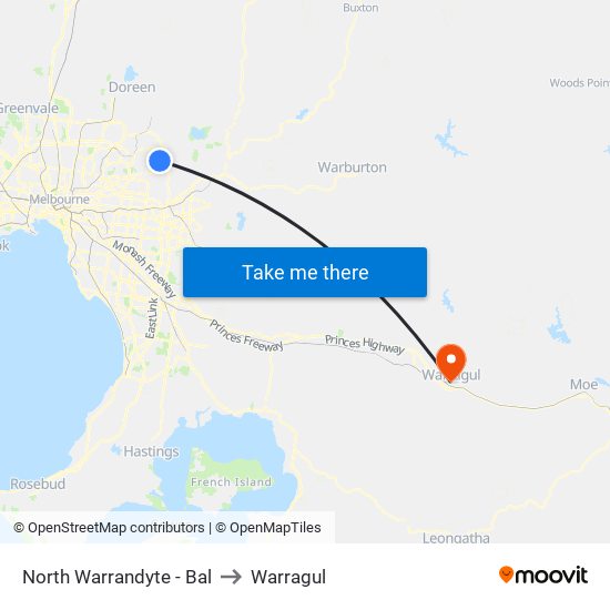 North Warrandyte - Bal to Warragul map