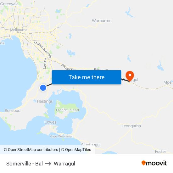 Somerville - Bal to Warragul map