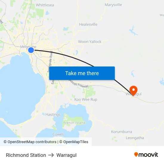 Richmond Station to Warragul map